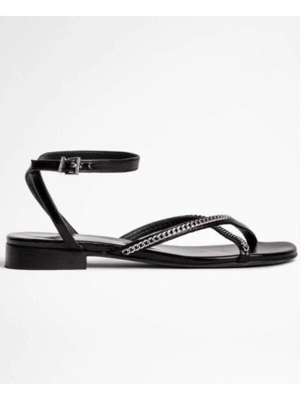 Zadig & Voltaire Womens Sandals Size 41 (10) Rocky Patent Chains Silver Noir